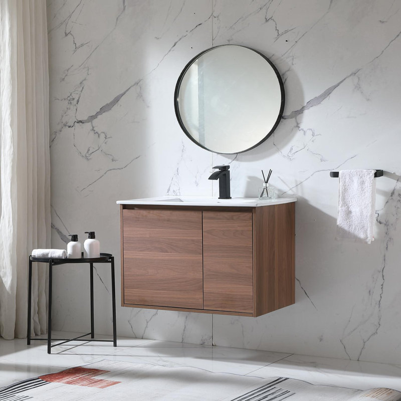 Ebern Designs Gati 30" Wood Grain Wall-Mounted Modern Single Bathroom ...